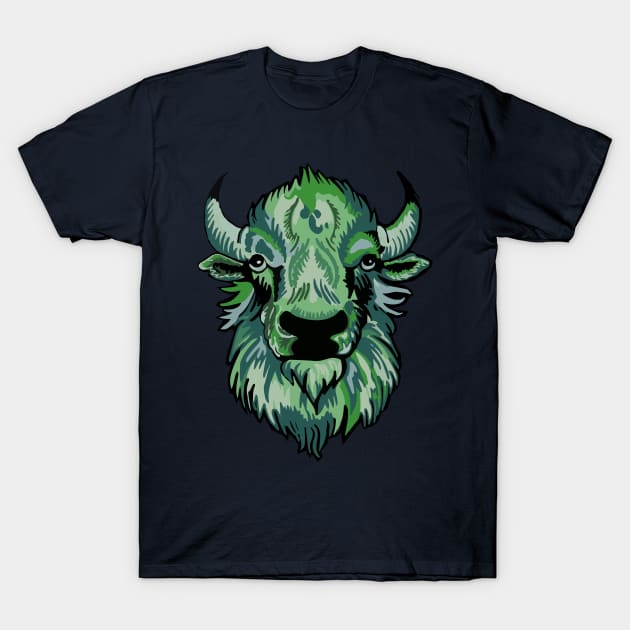 Mindful Vivid Buffalo in Green T-Shirt by vividbuffalo